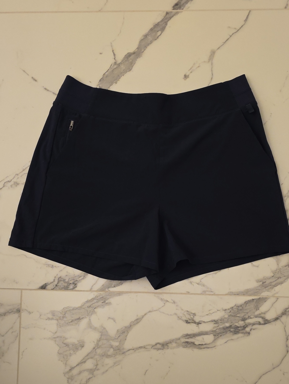 Athleta Navy Athletic Shorts with Zip Pocket Size 12